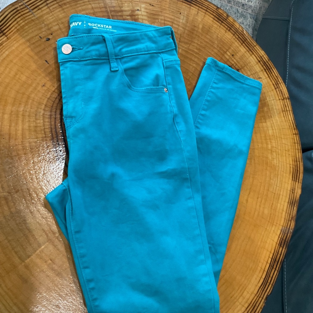 Old Navy RockStar Super Skinny Jeans Women's Teal Blue Green Mid Rise Denim - Picture 6 of 8